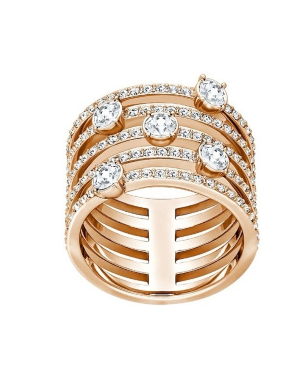 Rose Gold Multi-Row Crystal Statement Ring size is 55